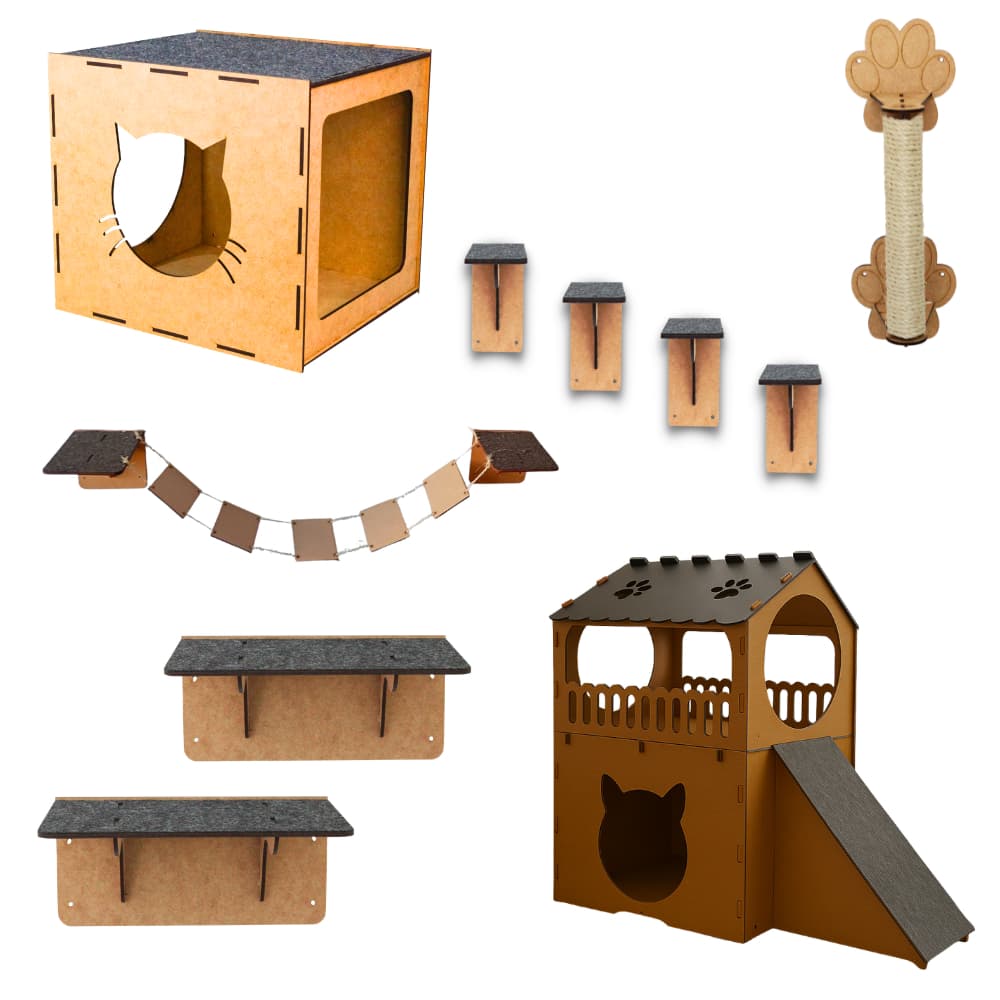 Playground Para Gato Completo 9 Peças MDF