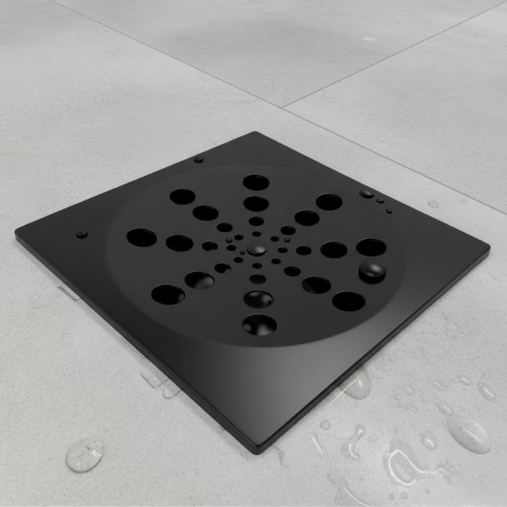 Grelha Tampa de Ralo Quadrado Preto Abre e Fecha Rotativo em Metal Inox