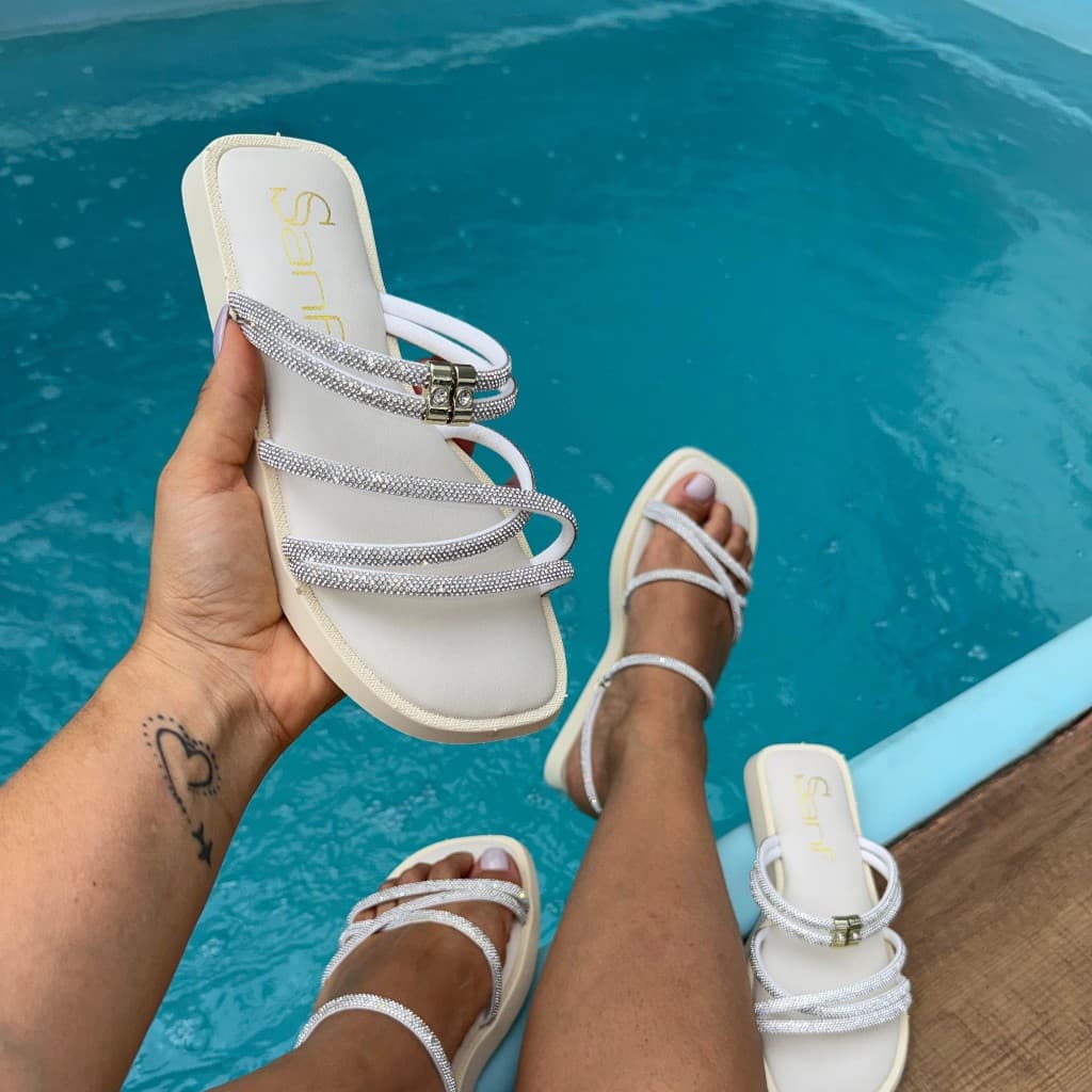 Papete Sanf Feminina Flatform Confortável Chinelo Brilho Strass Elegante Ajuste Básica Leve Macia