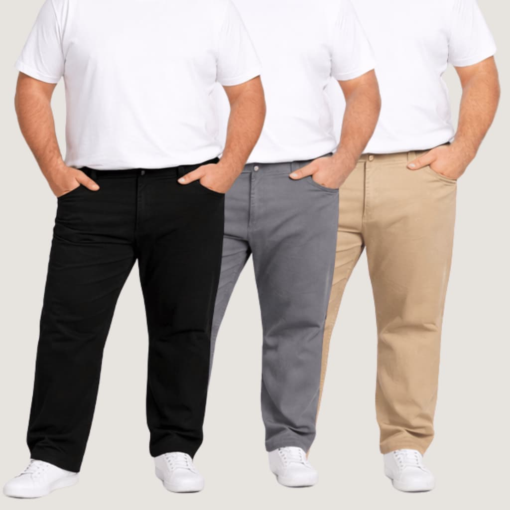 Calça Sarja Plus Size Masculina Tradicional Reta Casual Social Trabalho Premium Cintura Alta Tamanhos 50 ao 56