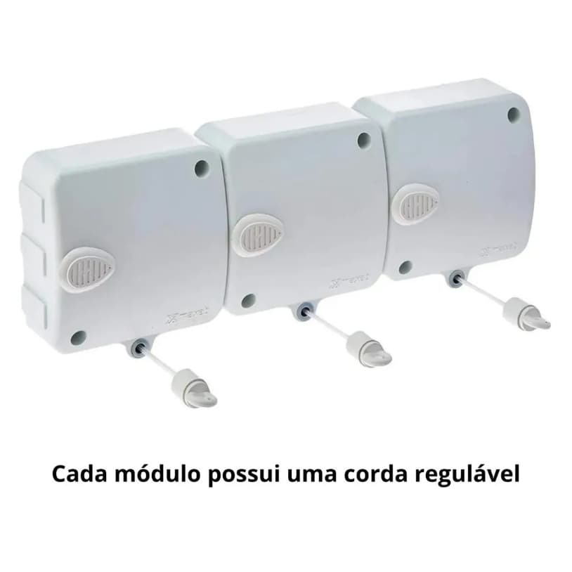 Varal automatico retratil Maxeb Stendmax com 1, 2 ou 3 modulos na cor branca e cordas de 6 metros por modulo.