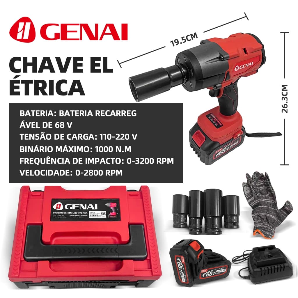 Chave Elétrica Sem Fio Com 2 Baterias Chave Elétrica De Impacto Chave Elétrica De Torque Sem Escova + 4 Sleeves