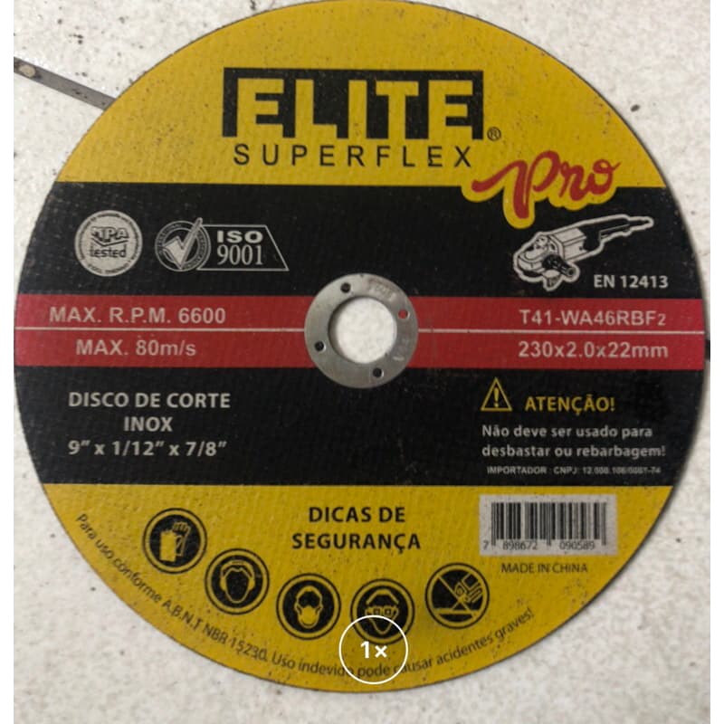05 PEÇAS DE DISCO DE CORTE ELITE; 9X1/12X7/8”; 230X2,00X22,00mm