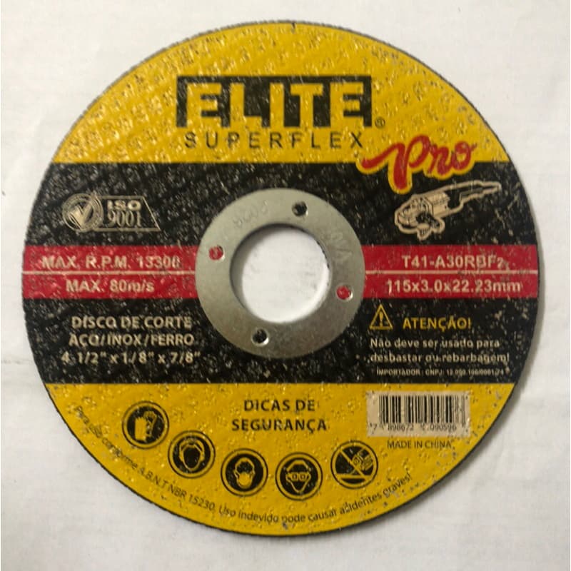 10 PEÇAS DE DISCO DE CORTE ELITE; 4 1/2X1/8X7/8”; 115X3X22mm.