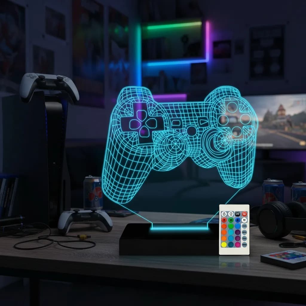 Luminária Led 3D Abajur | Controle PlayStation Game Gamer Jogo