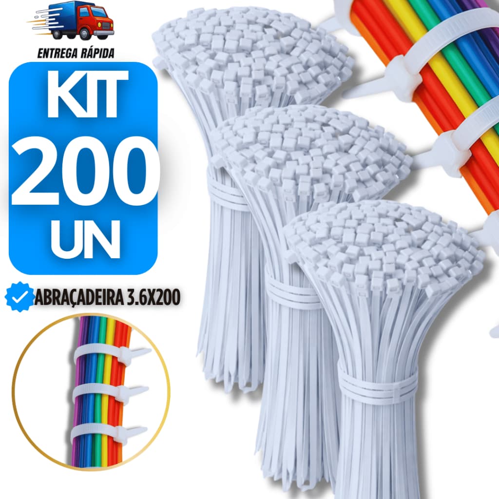 Jogo Abraçadeira Nylon Resistente Amarração Cinta Plástica Hellermann 3.6x200mm  Abraçadeiras trava