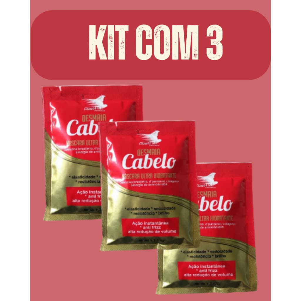 Desmaia Cabelo Máscara Capilar Alise Hair 50ml kit com 3