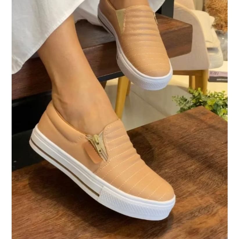 Tênis Slip On Feminino Iate Casual Calce Fácil Com Ziper Super Confortavel e Leve LANCAMENTO