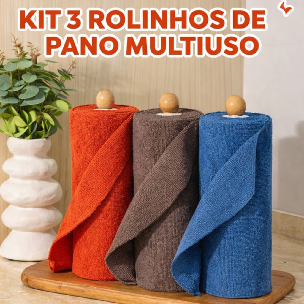 Kit 3 Rolo de Microfibra Limpeza Multiuso Destacável - 20un destacáveis 25x25 Cada - Cores Sortidas