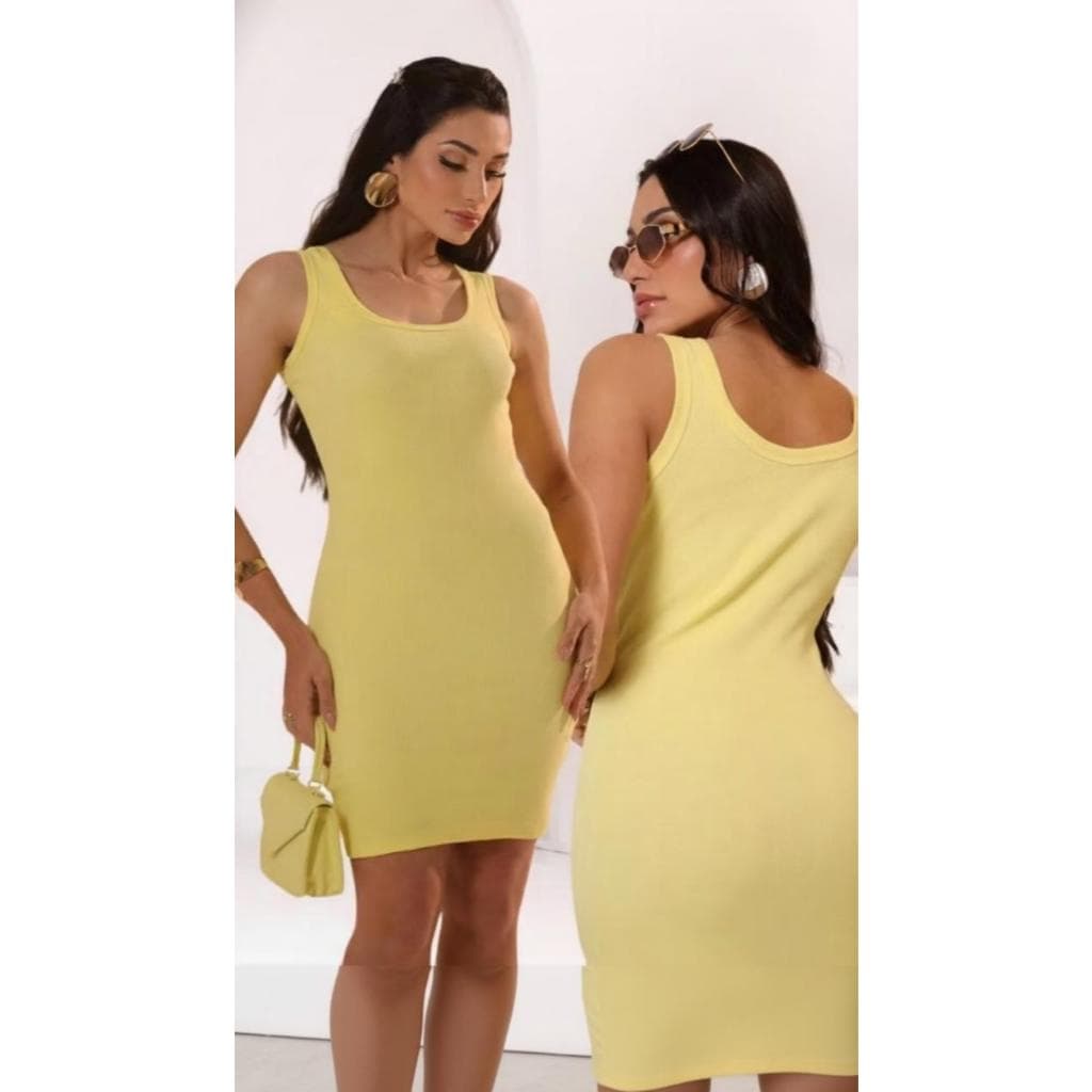 Vestido Canelado Regata Malha  Casual Elegante Tendência Verão