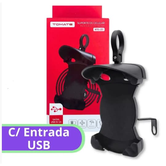 Suporte Celular Moto Tomate MTG-251 c/ Carregador USB 360° Impermeável