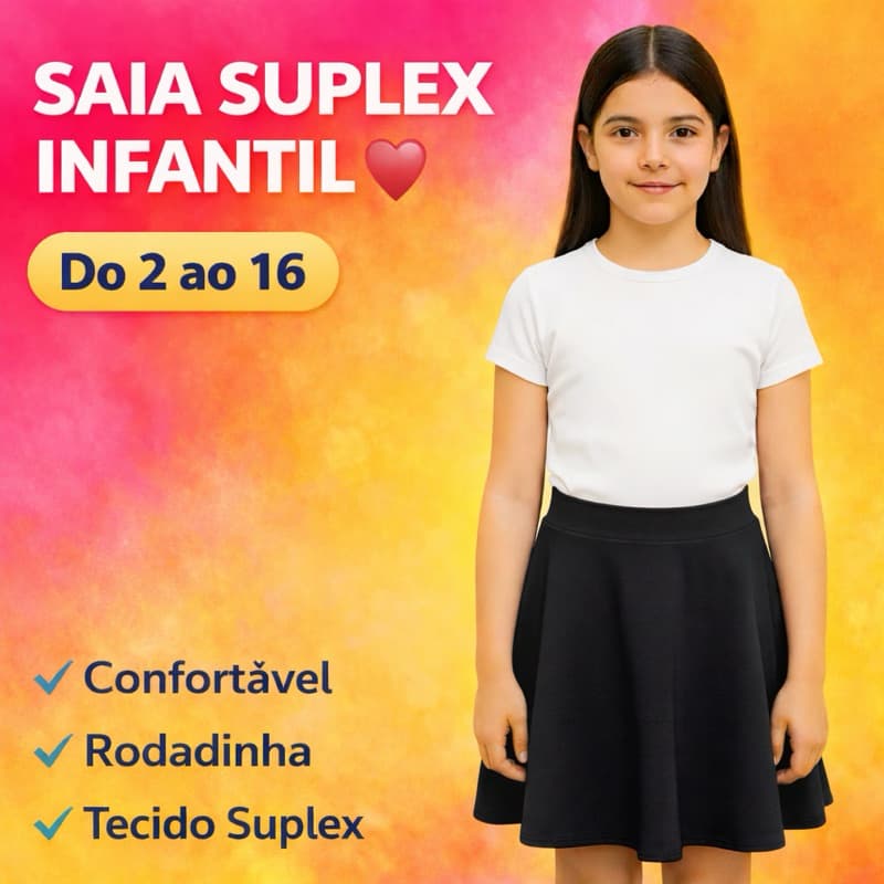 Saia Menina Infantil Suplex Moda Elegante Casual Confortável