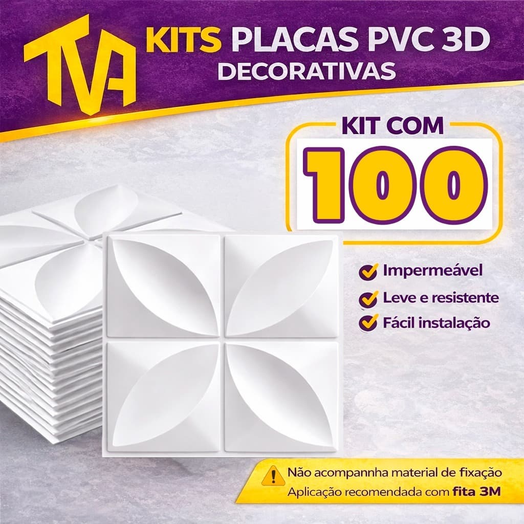 Kit 100 Placas PVC Revestimento 3D Decoracão Para Parede 25x25 cm