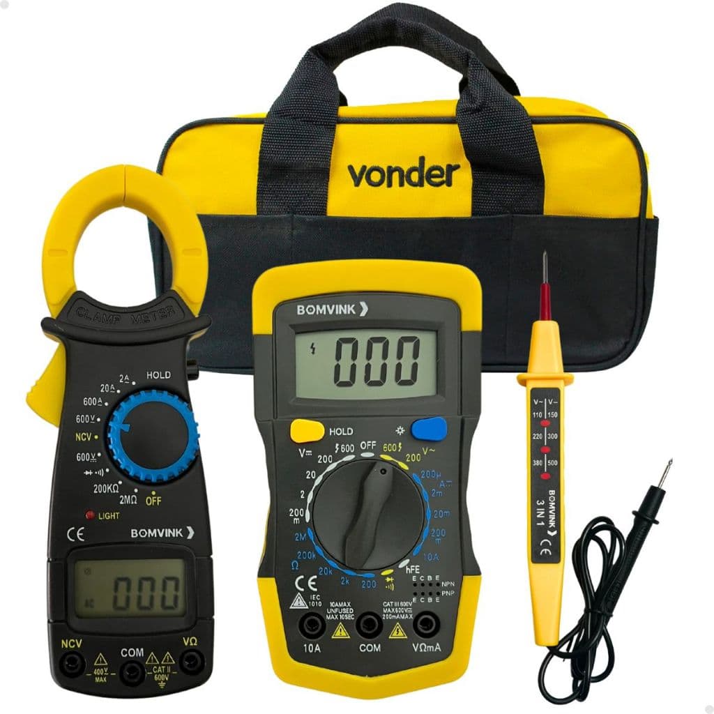 Kit Ferramentas Elétricas Multímetro Digital Amperímetro Detector Bolsa Vonder