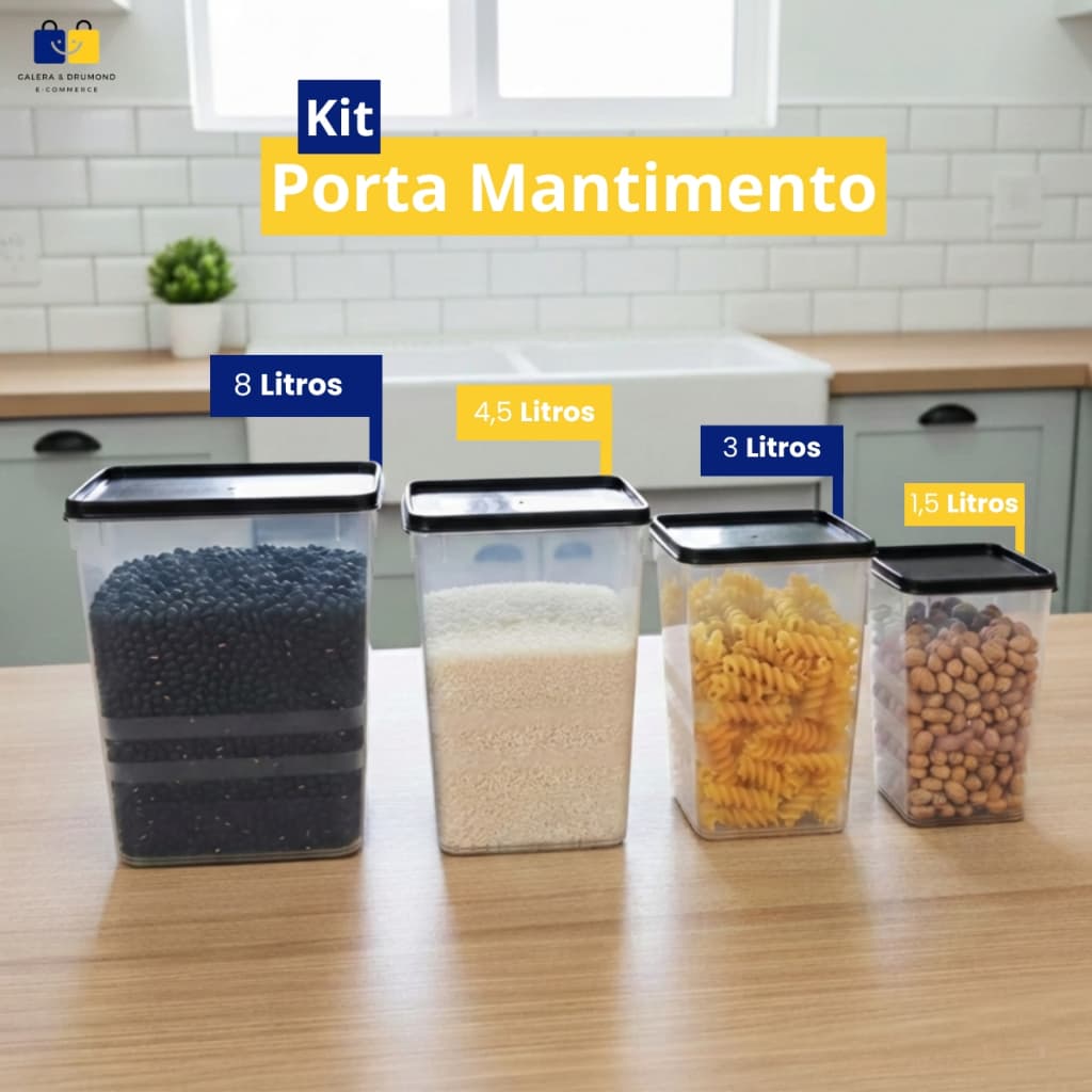 Escolha Seu Kit Porta Mantimento Hermético Empilhável Cabe 5kg Vedação
