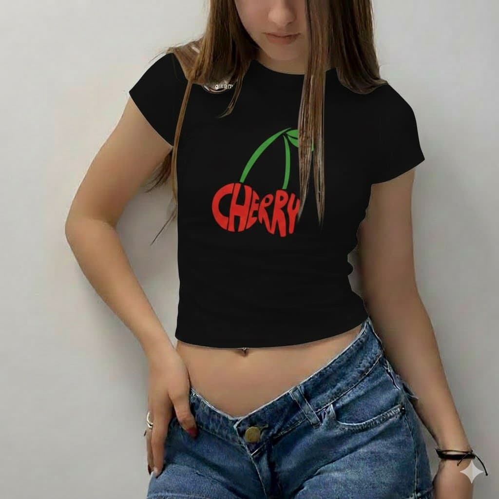 Baby Tee Feminina Cherry 🍒 Camiseta Estilo Y2K Retrô Gringa Tumblr