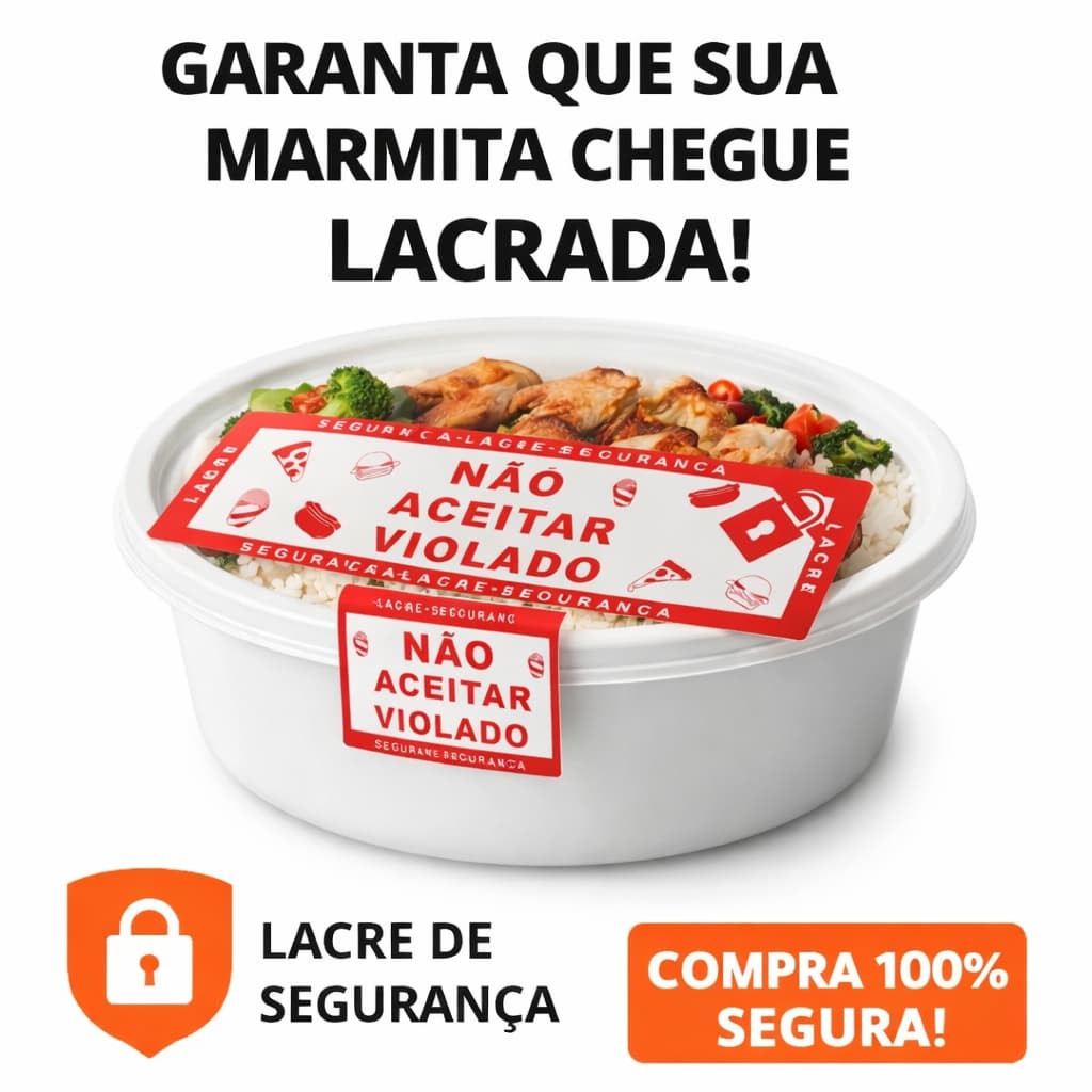 Lacre de Segurança 100x30mm – Rolo com 1000 UNI/ “Não Aceitar Violado” para Marmita Delivery | Selo de segurança