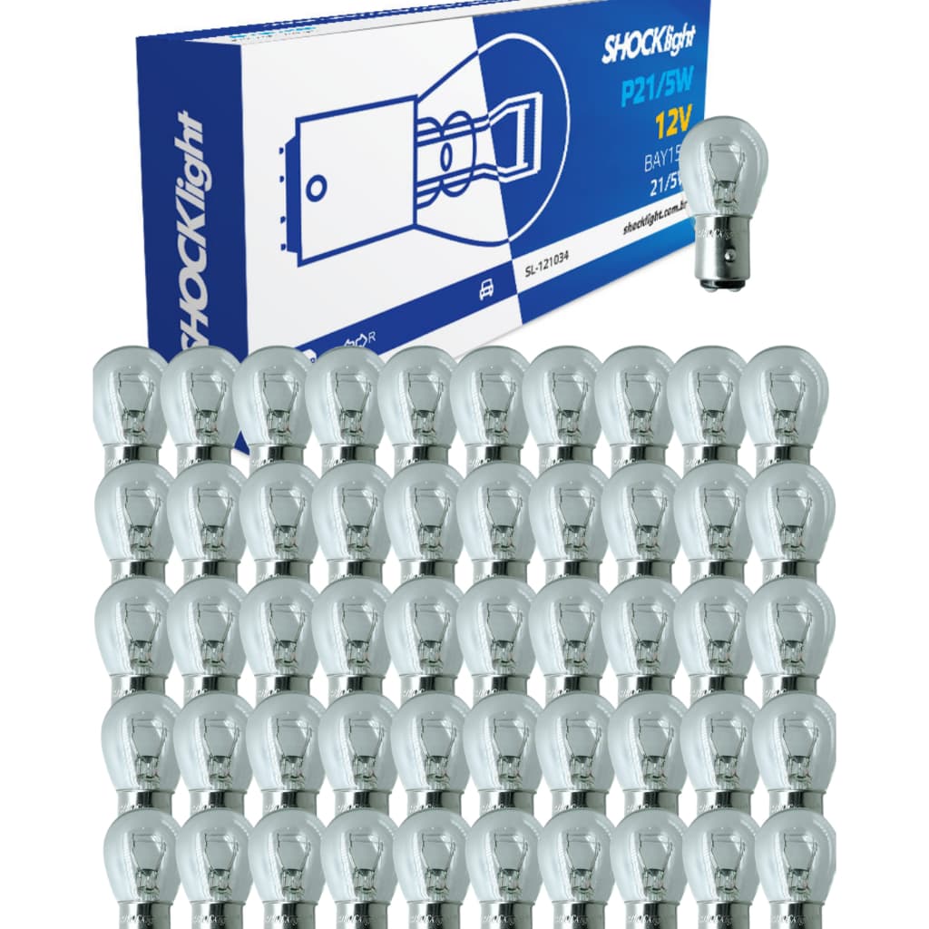 Kit 50 Lâmpadas Shocklight 2 Polos 12v P21/5w Carro Uv Inmetro