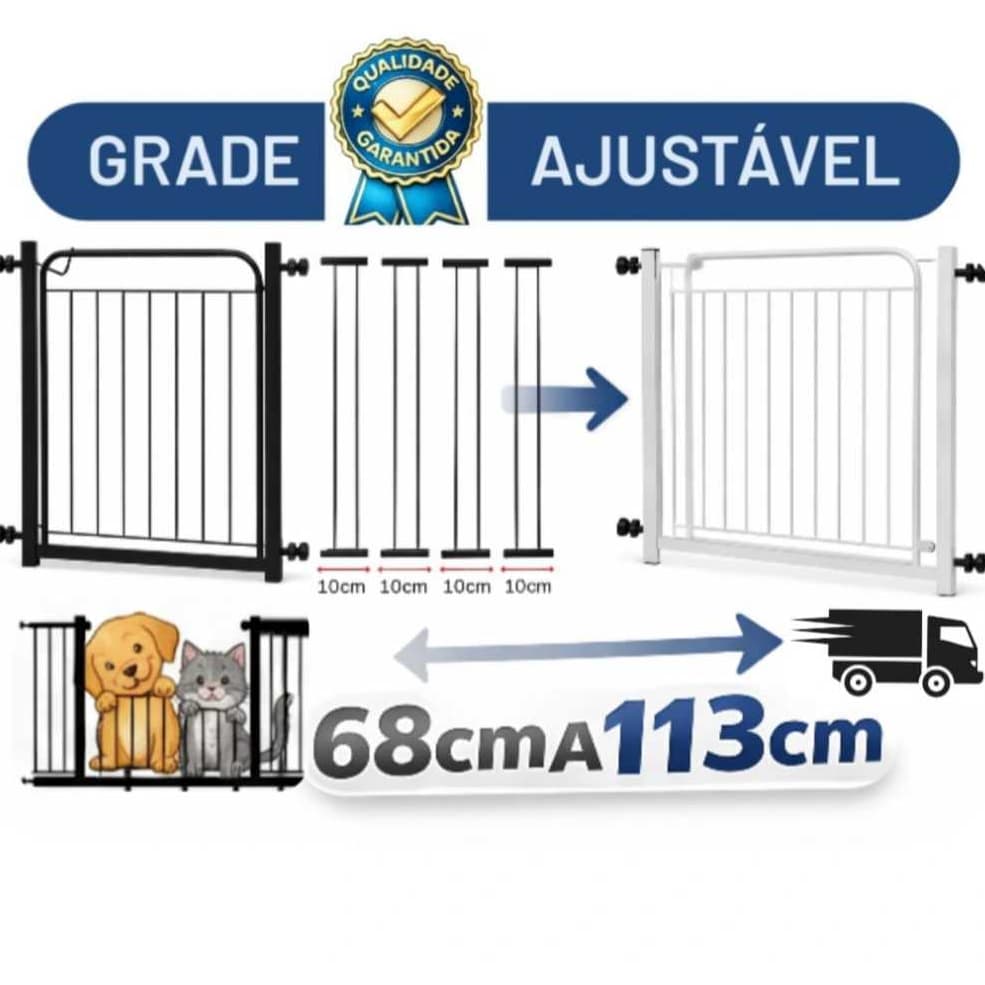 Portão Pet 68cm A 113cm Grade Para Cachorro Portão Com Alongador Proteção Segurança Bebe e Crianças