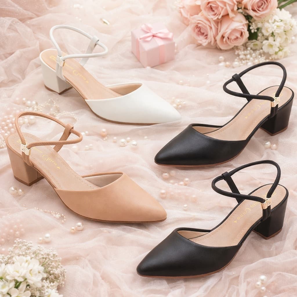 Sapato Feminino Scarpin Slingback Confortável Regulagem Moda Casual Salto Bloco 5,5cm Promoção