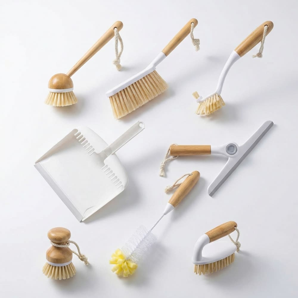 Kit De Limpeza Multiuso 8 em 1 Bambu Artiko Arbo Escovas Rodo Pá