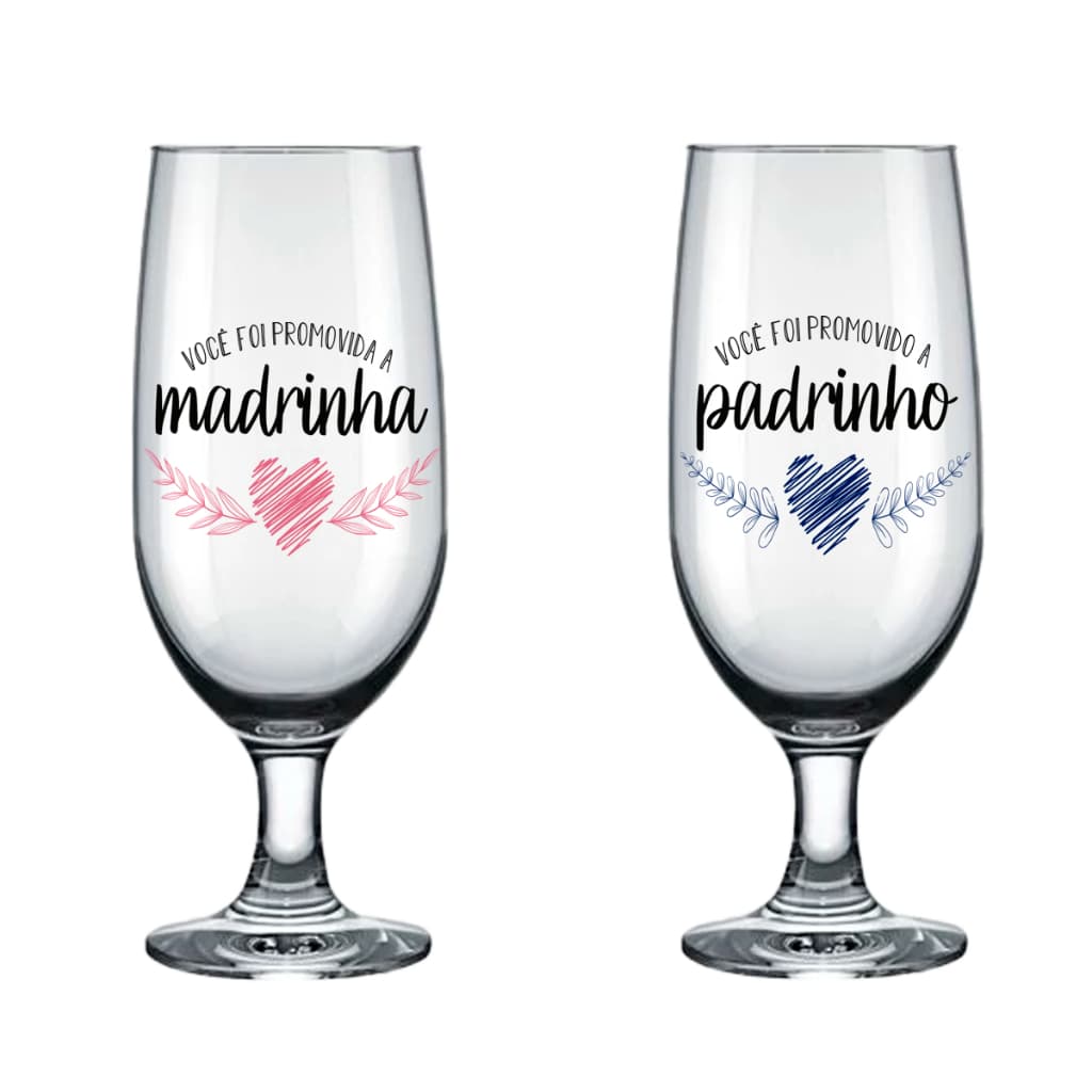 Kit De 12 Taças De Vidro Decorado De 300ml Sendo 6 Madrinha E 6 Padrinho Casamento