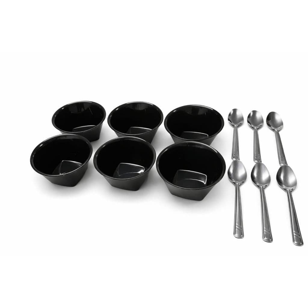 Conjunto de Taças Plásticas com Colheres em Inox – 12 Peças para Servir Frutas Sobremesas Mousses