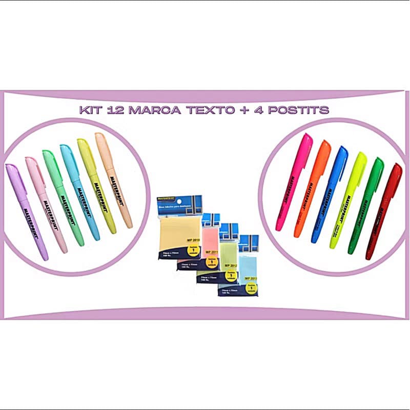 Kit 12 Marca Textos + 4 Blocos de Notas Postits Post-its