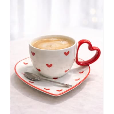 Xícara com Pires Coração Vermelho Conjunto Romântico Para Café