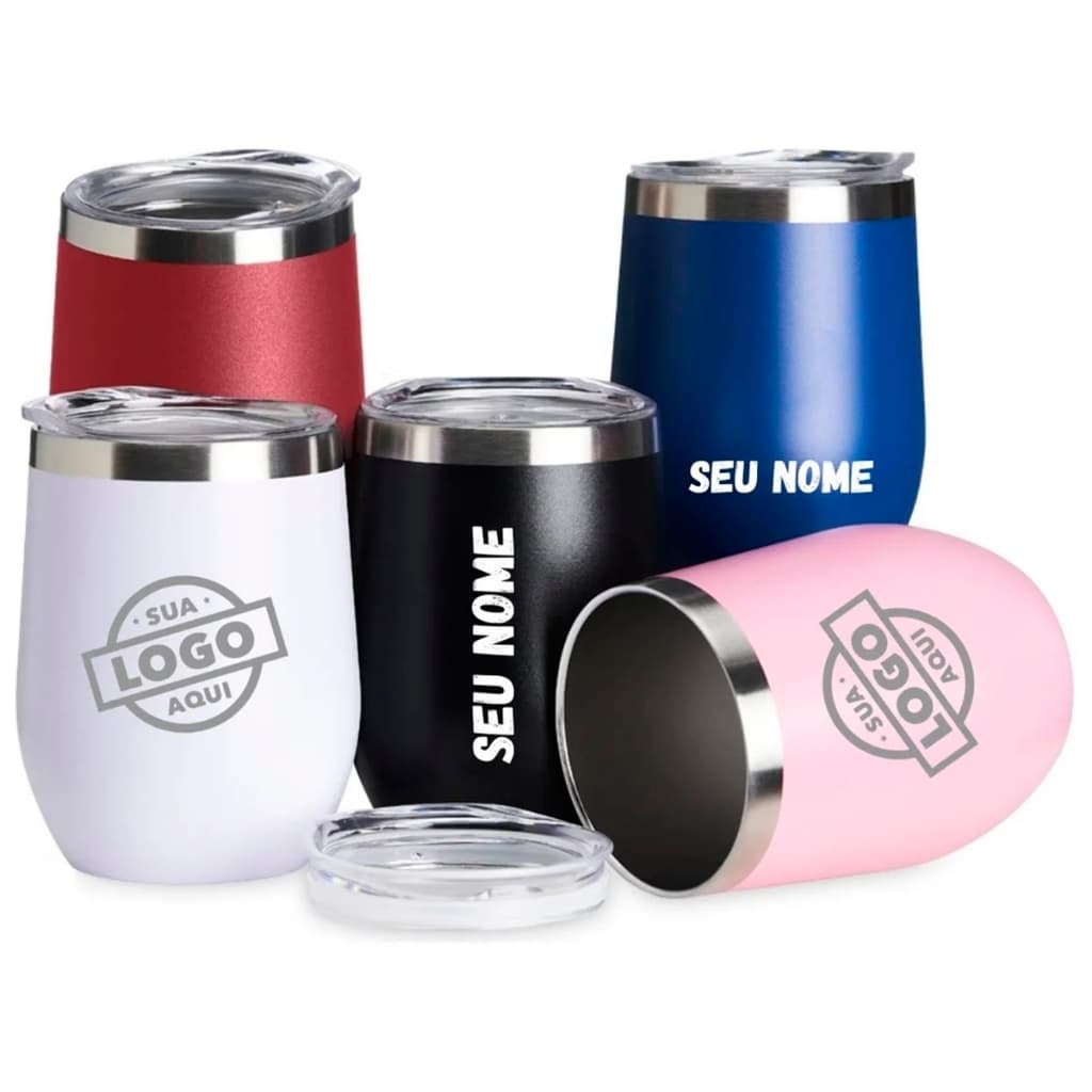 Kit 30 Copos Cuia Térmico Personalizado a Laser 360ml Inox Parede Dupla Nome Logo Time Tampa
