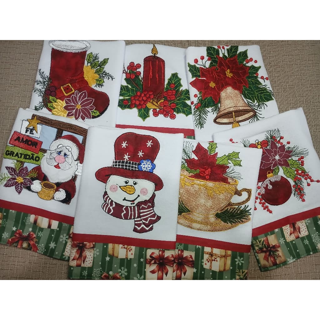 Pano de Prato Natal Bordado 100% algodão - Barra de Tricoline