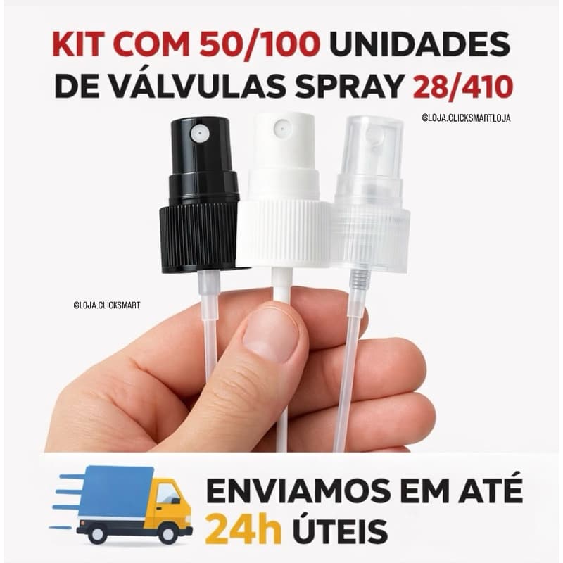 KIT 50/100 VÁLVULAS SPRAY 28/410 BORRIFADOR PERFUME FRASCO 28MM | DISPENSER PULVERIZADOR COSMÉTICOS ÁLCOOL AROMATIZADOR