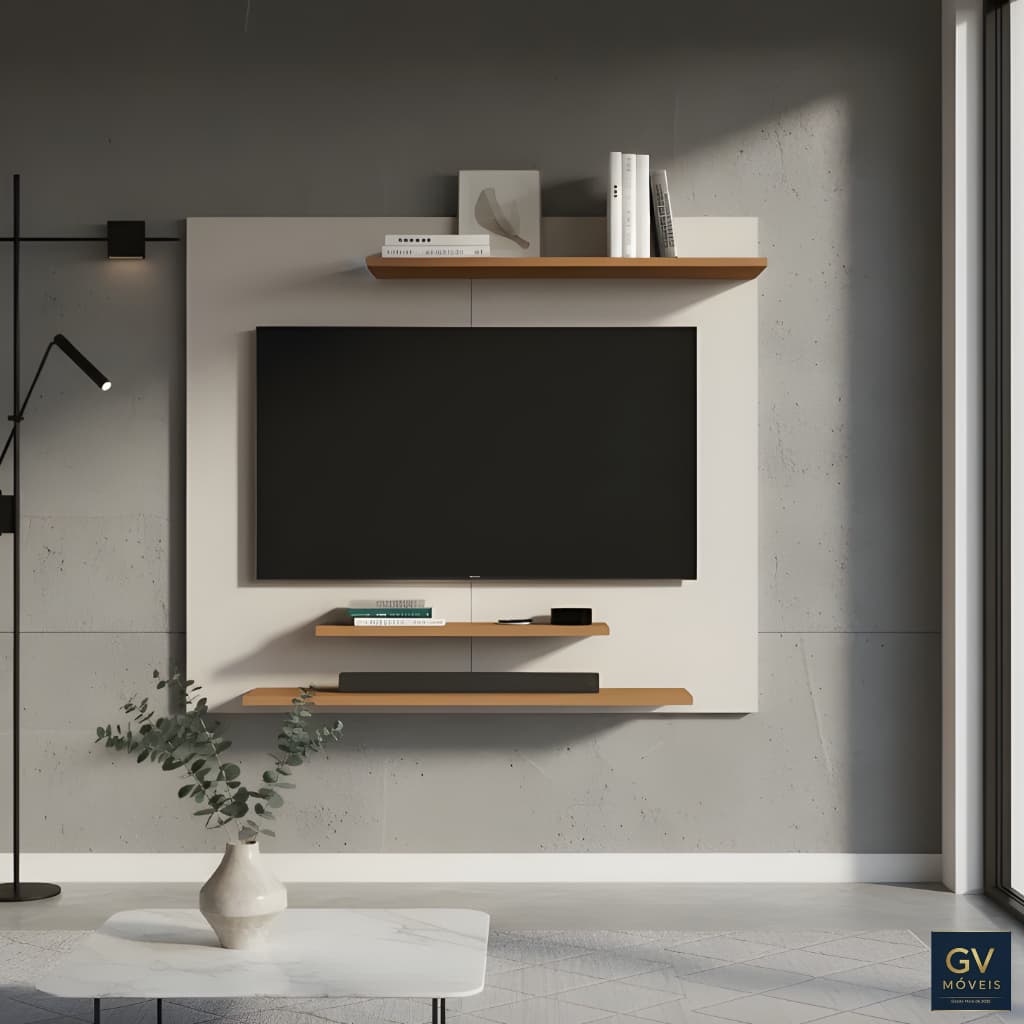 Painel para TV Até 40 Polegadas Star para Sala ou Quarto - 3 Prateleiras Versátil Moderno e Minimalista