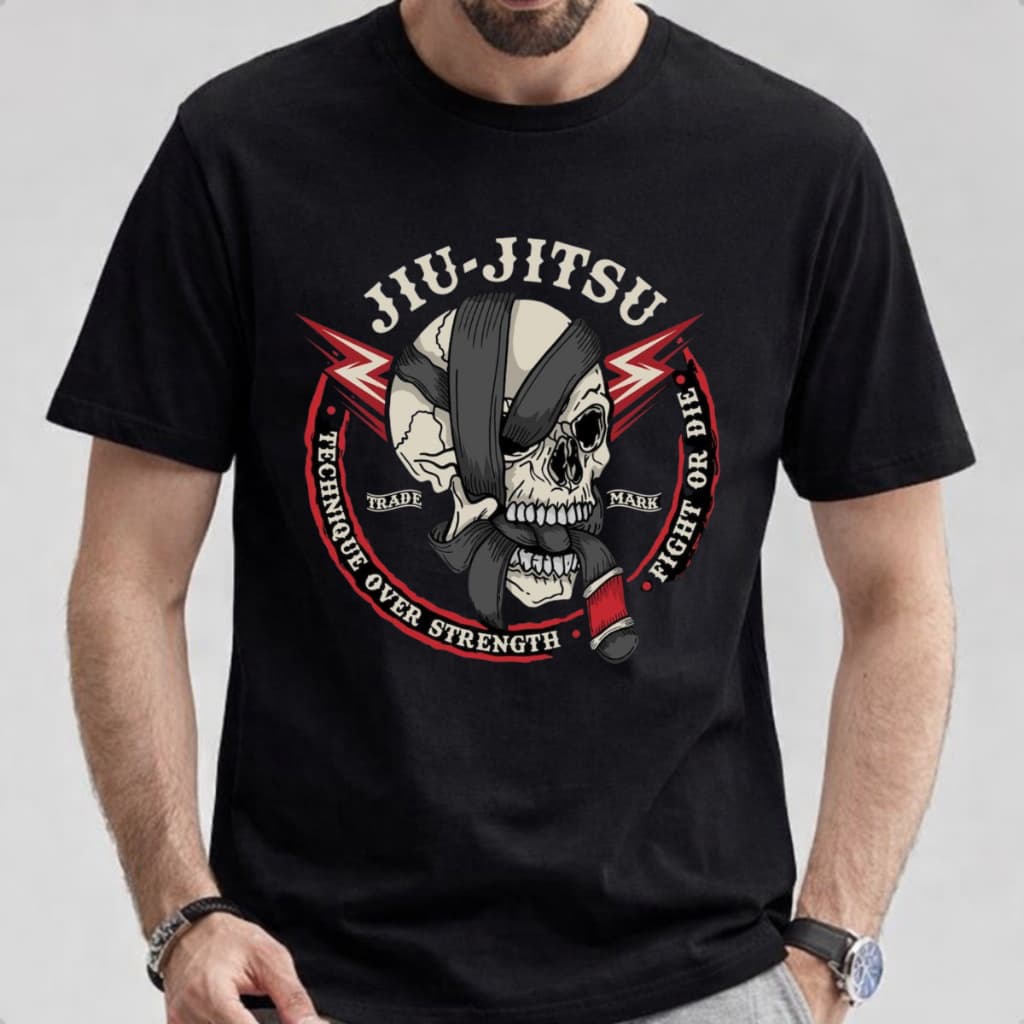 Camiseta Jiu-Jitsu Caveira Camisa Faixa Lutador Streetwear 100% Algodão