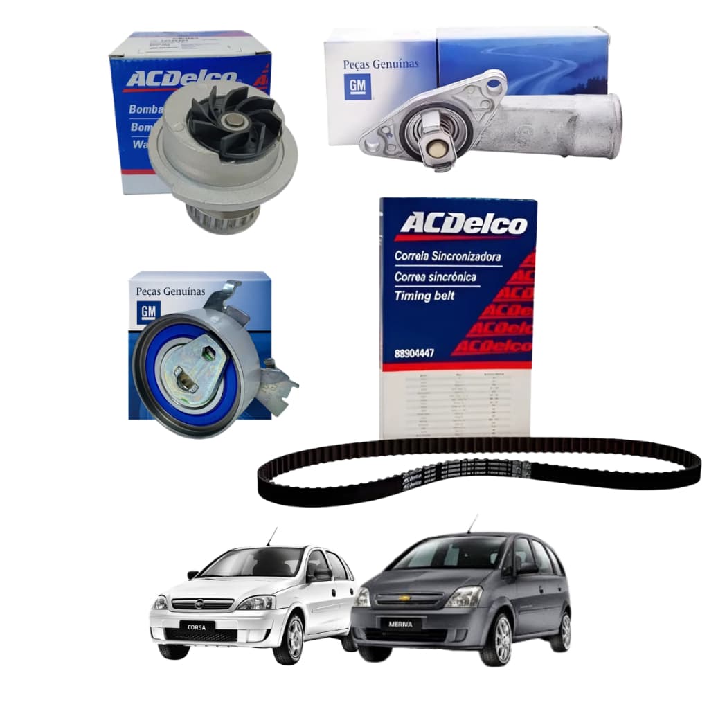 Kit Correia Dentada Neoprene Bomba d'água Acdelco Tensionador e Válvula Termostática Original GM Corsa Meriva 1.0 1.4