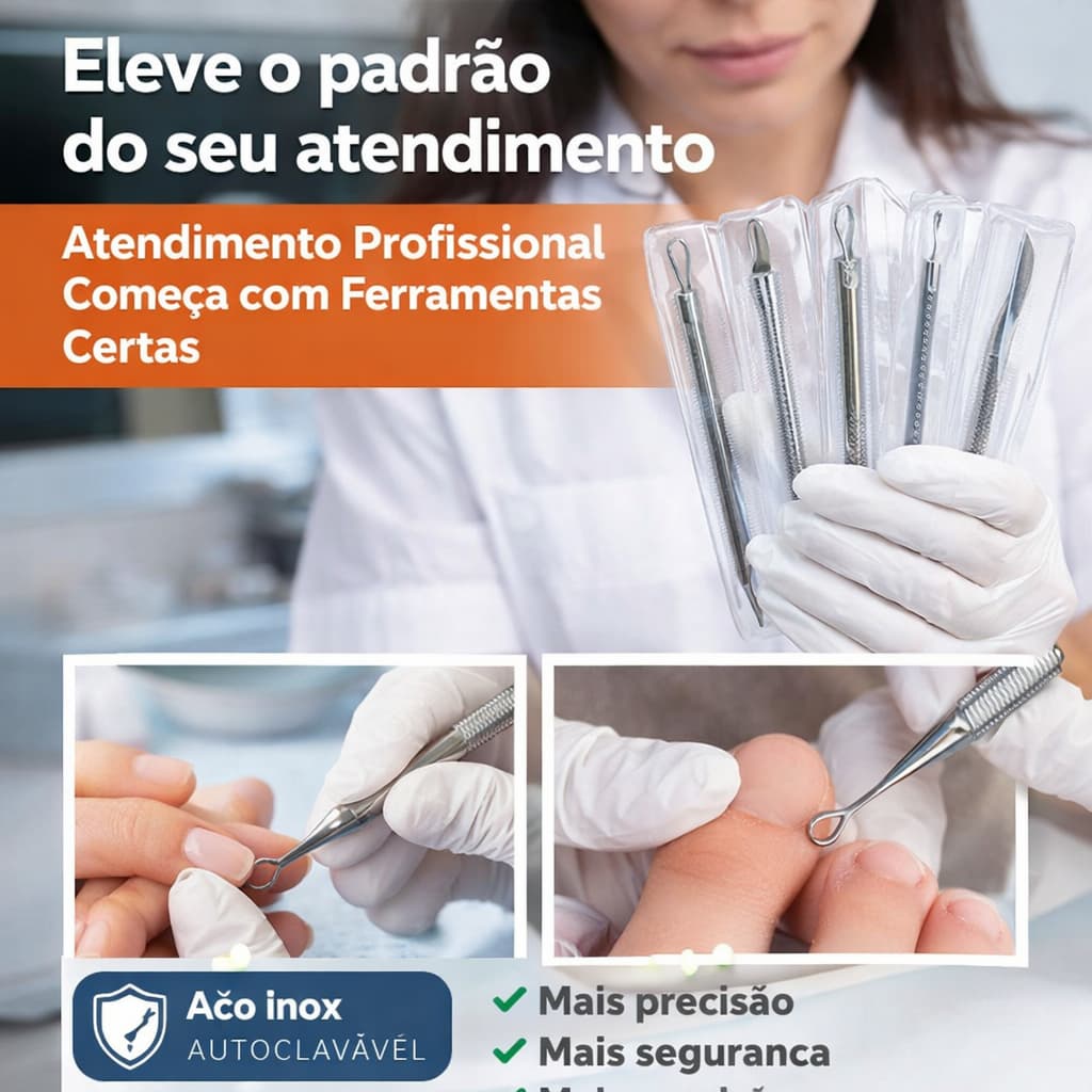 Kit Manicure Profissional Aço Inox 5 Peças Espátulas Extrator Pedicure  Autoclave