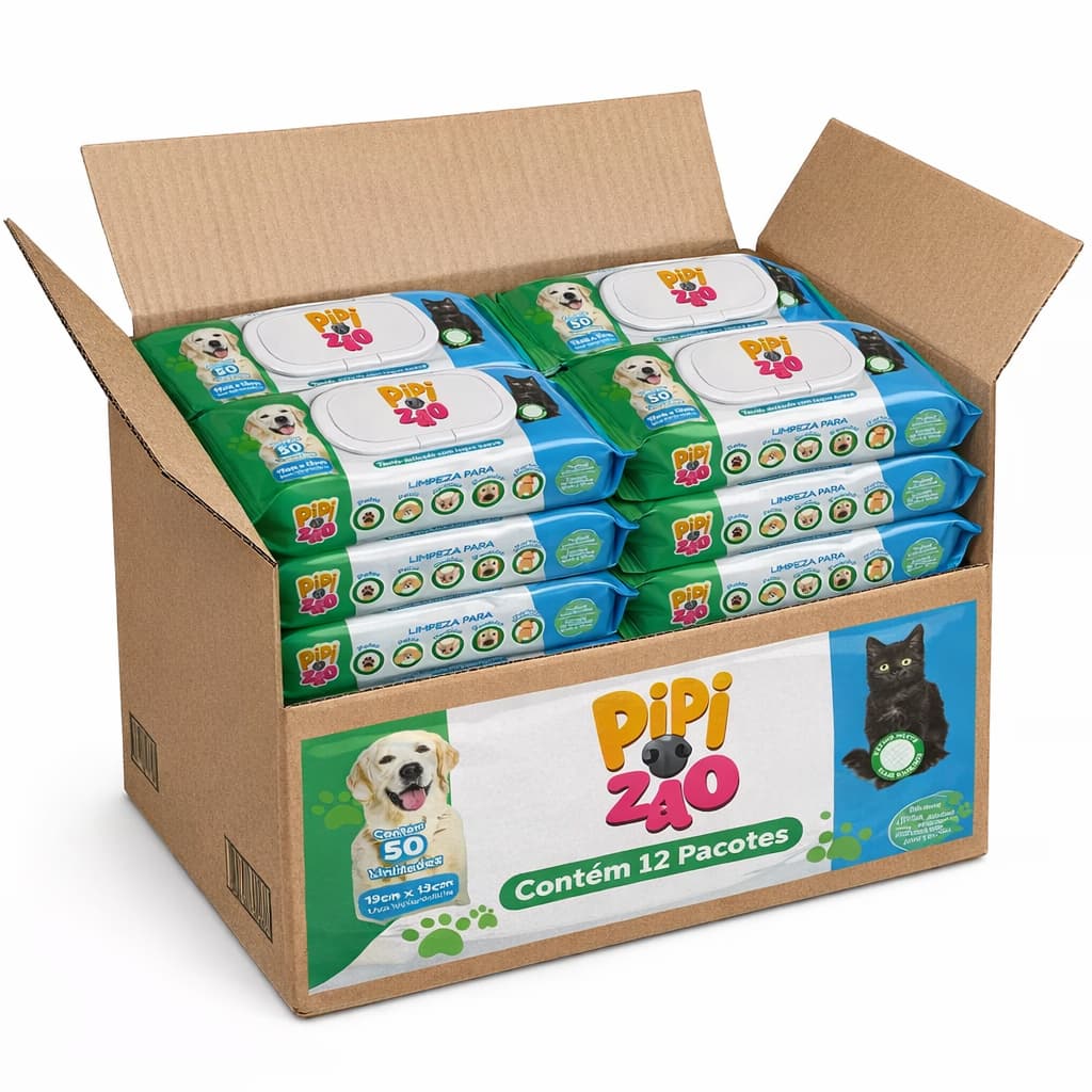 Kit Com 12 Pacotes Toalha Lenço Umedecido Para Pet Pipizão