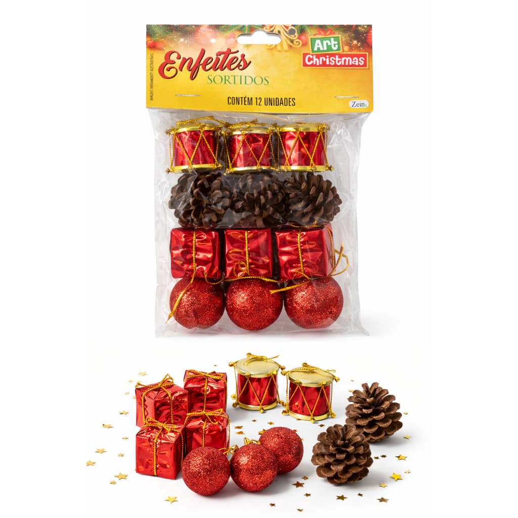 Kit 12 Enfeites de Natal Sortidos Bolas e Pingentes para Árvore