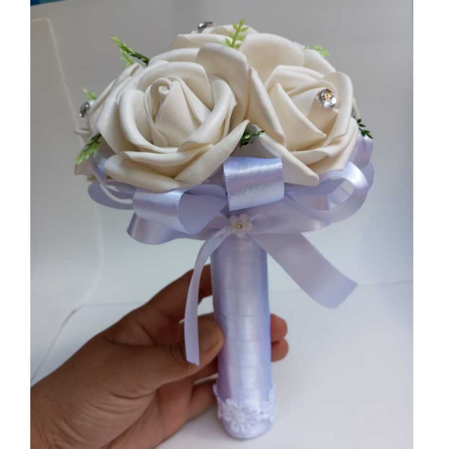 Buquê de Noiva Luxo Mini com Rosas Artificiais – Elegante, Durável e Perfeito para Casamento