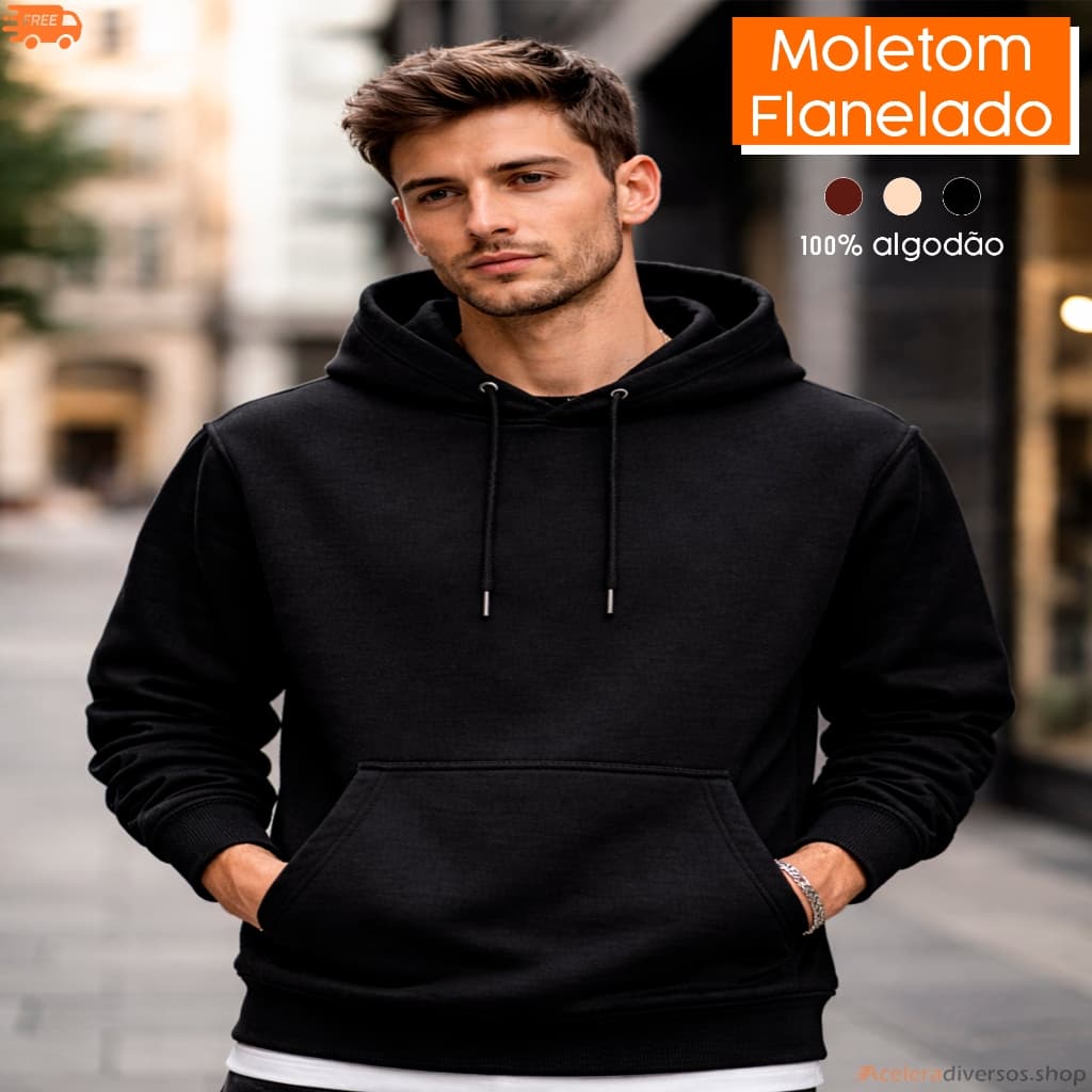 Moletom Flanelado Inverno Blusa de Frio Algodão Capuz Macio Feminino Masculino forrado peluciado