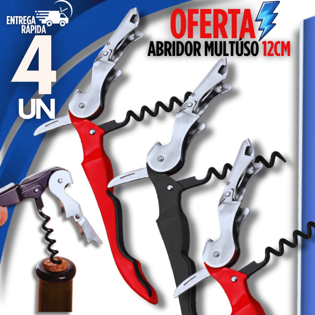 Jogo Abridor Multiuso Vinhos Saca Rolhas Premium 3 em 1 Aço Inox Garrafa Lata Mini Canivete Abridor