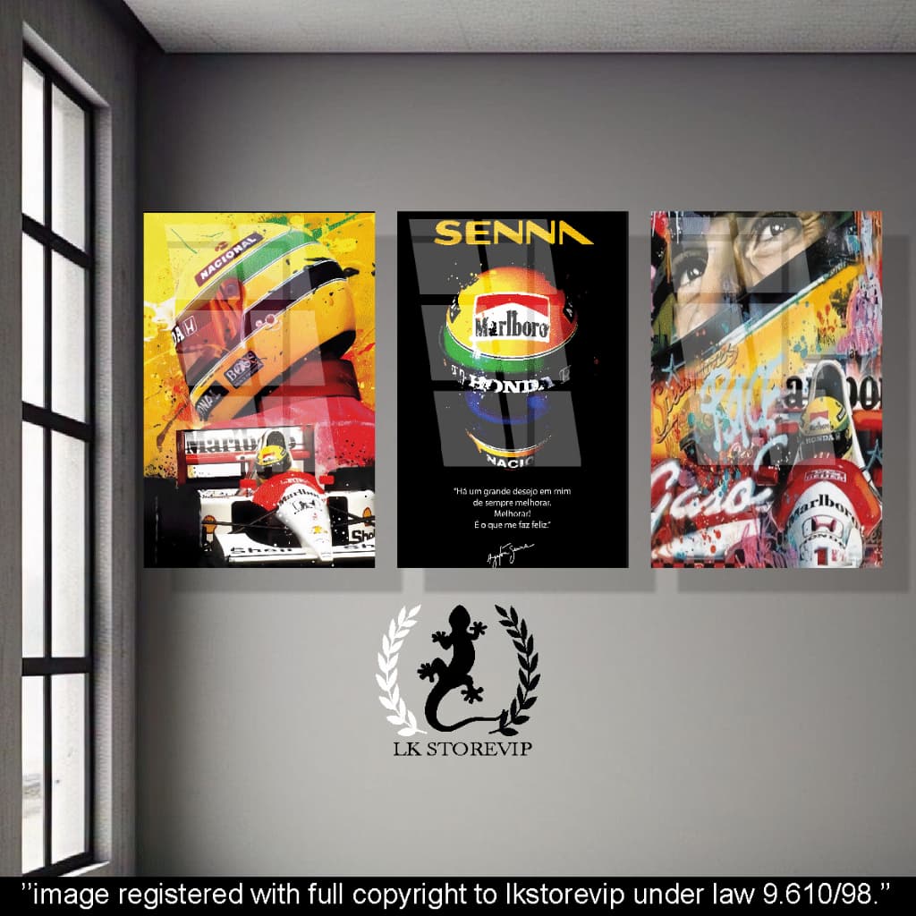 Quadros Decorativo Ayrton Senna 3 peças 60x40 Alta Qualidade 4k premium