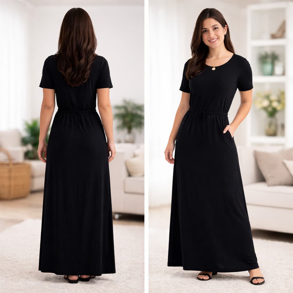 Vestido Longo Feminino Modesto Evangélico Manga Curta com Ajuste na Cintura Confortável M G GG XG
