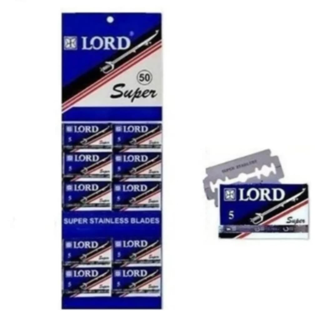 Kit Com 500 Lâminas Lord Inox para Barbear 10 Cartelas com 50 Unidades Cada Aço Inoxidável