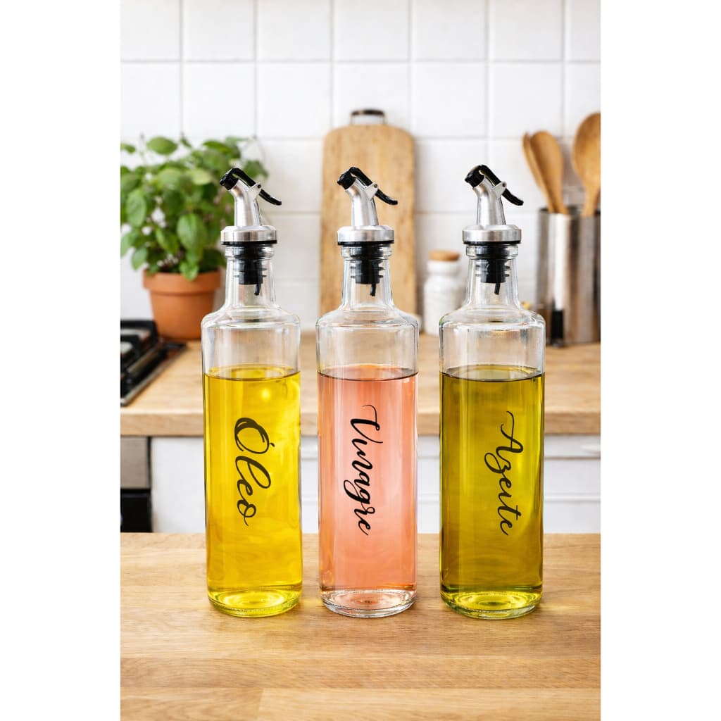 Kit galheteiro vidro 3 peças porta azeite vinagre e oleo 500ml
