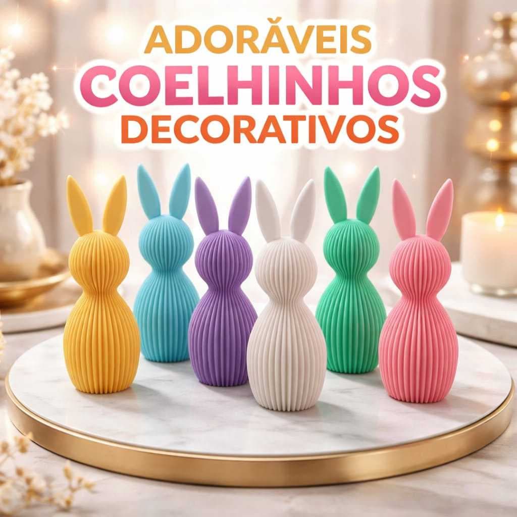 Coelhos Decorativos Coloridos Kit 3 Peças Enfeite Fofo para Casa e Presente Criativo