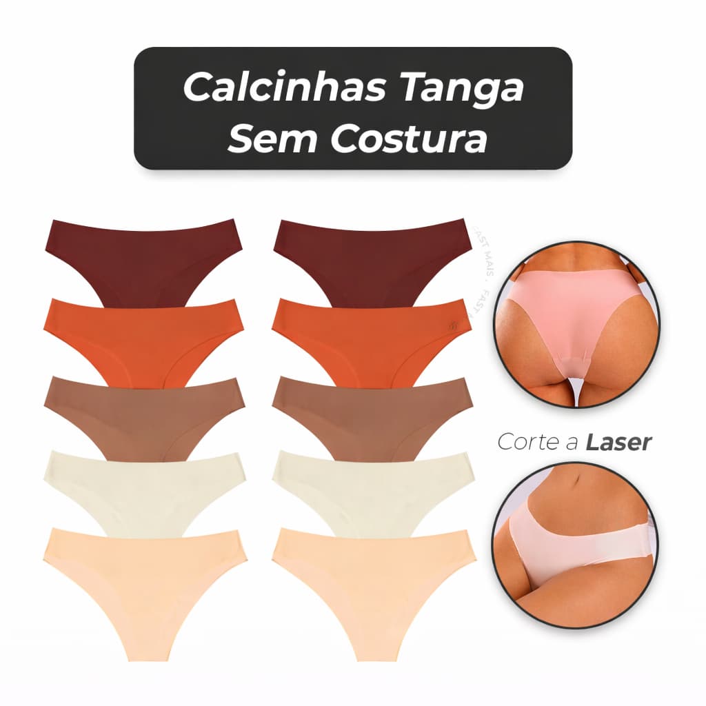 Kit 10/8 Calcinhas Tanga Sem Costura Corte Laser