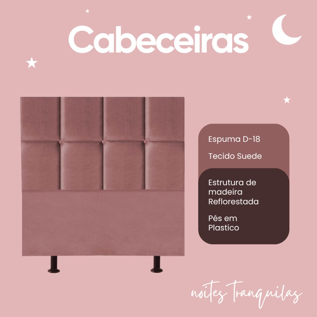 Cabeceira solteiro 90cm Poliana Quarto menina pronta entrega suede rose