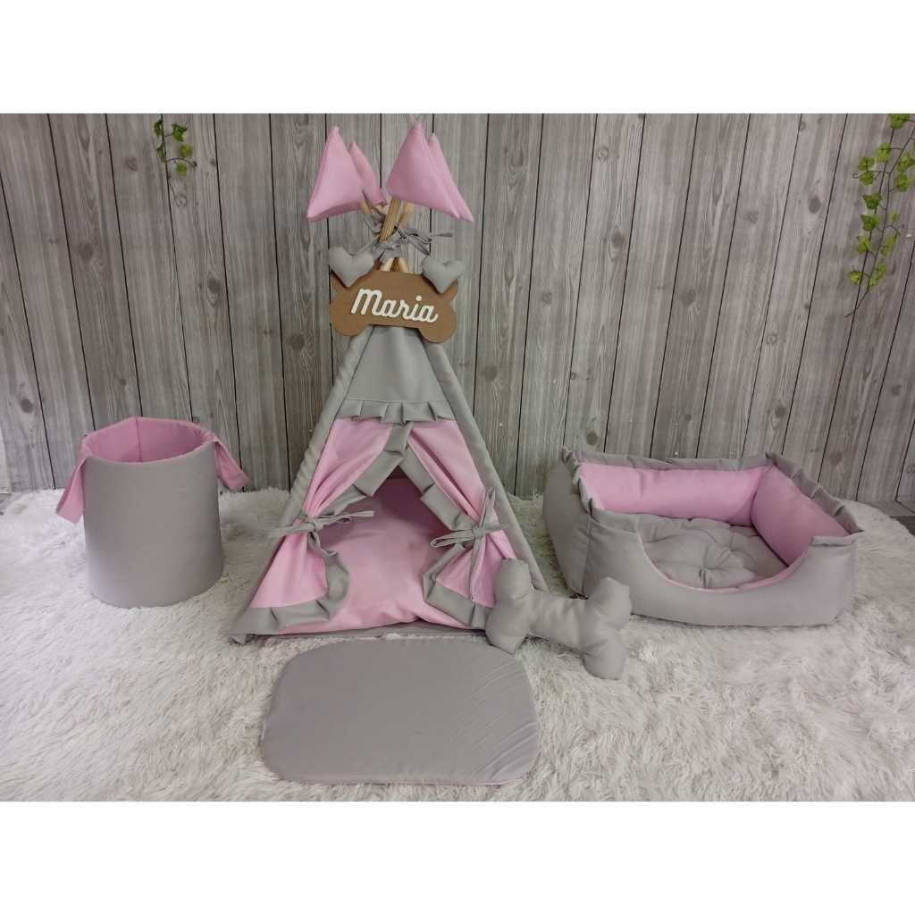 Kit Cabana Cesto Organizador Cachorro Almofada Pet Colchão Plaquinha Personalizada mini Almofada