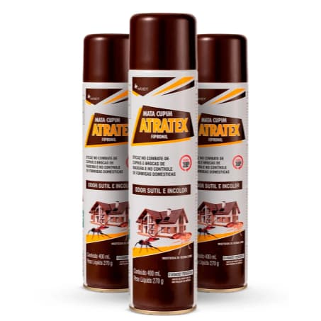 Kit 3 Inseticida Mata Cupim e Formiga 400ml Atratex Aerossol com Fipronil Ação Rápida Residual